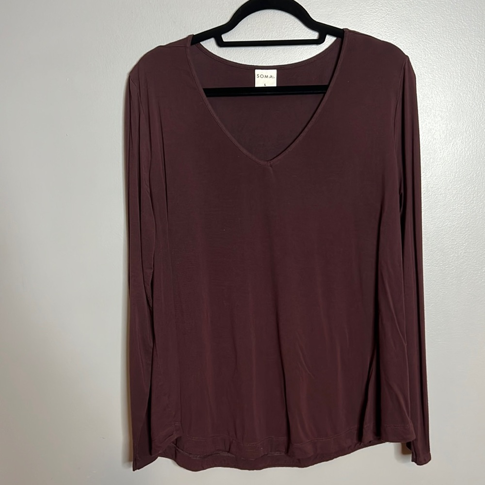 Soma maroon plum purple v neck long sleeve shirt size large